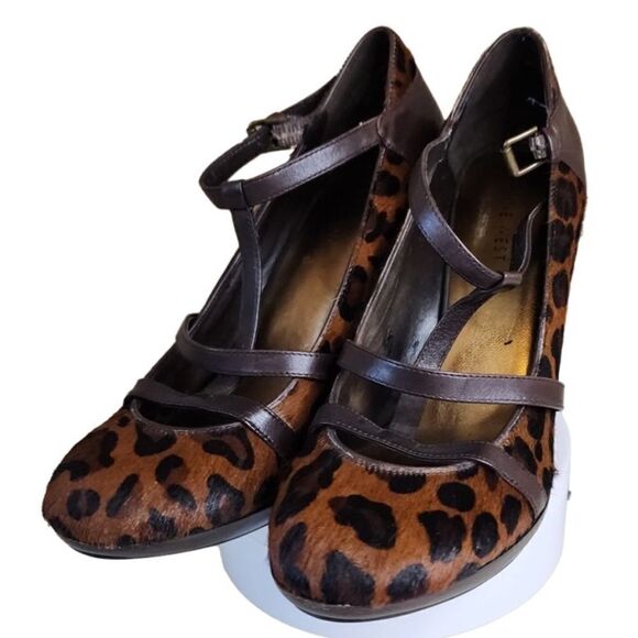 Nine West- Leopard Print Dyed Hair Guffaw T Strap Heels Pumps, Size 8 - Picture 6 of 12